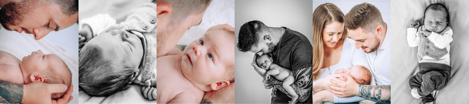 A gallery of six images from a newborn photography session in the studio in West Sussex.